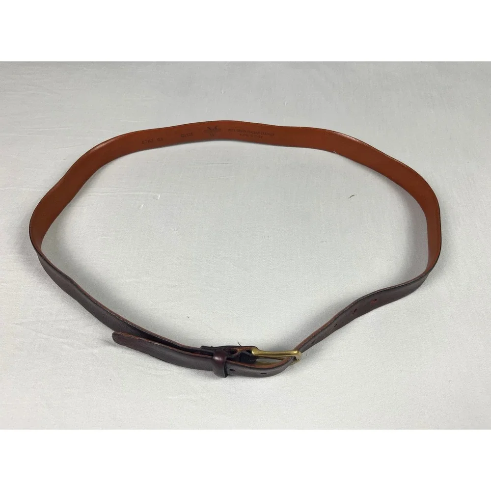 Italian Full Grain Leather Belt Burgundy Brass Buckle Size 42/105 Mens Warehouse